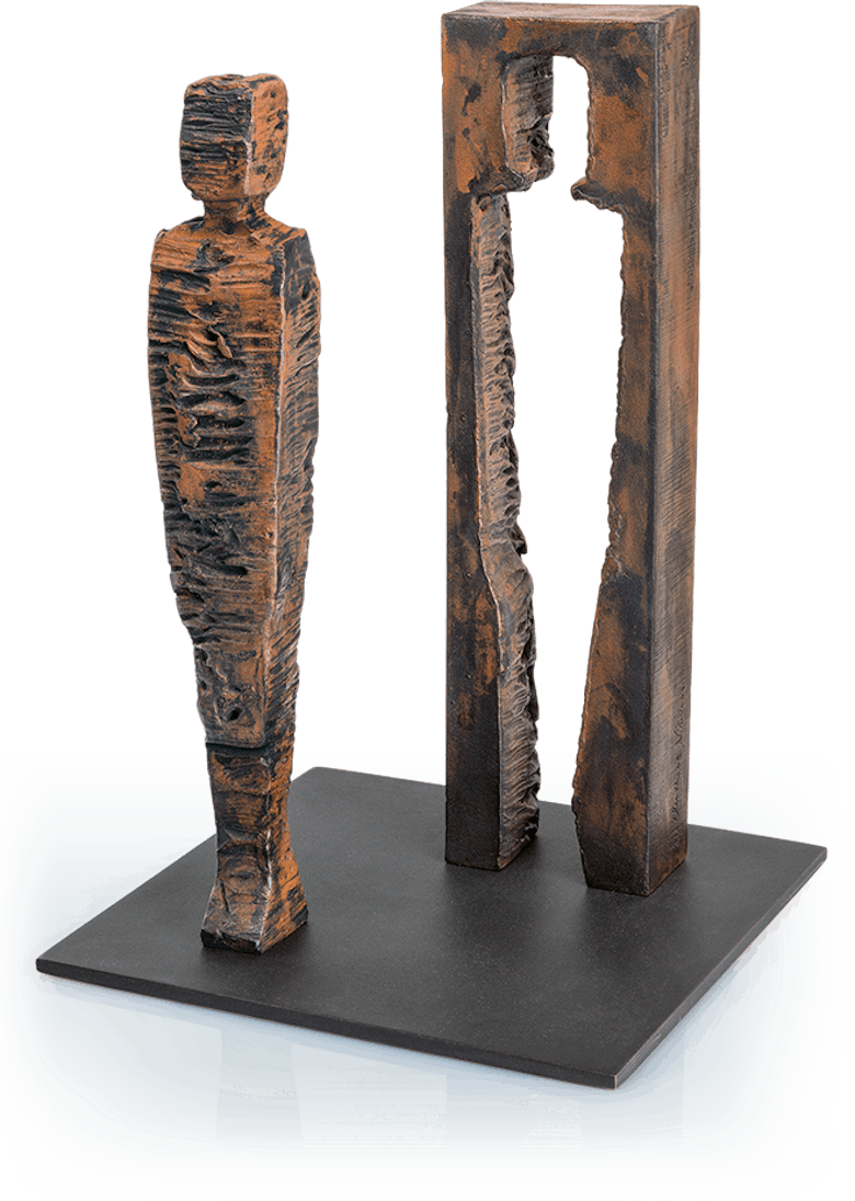 Bronzeskulptur-Kubus-Mann