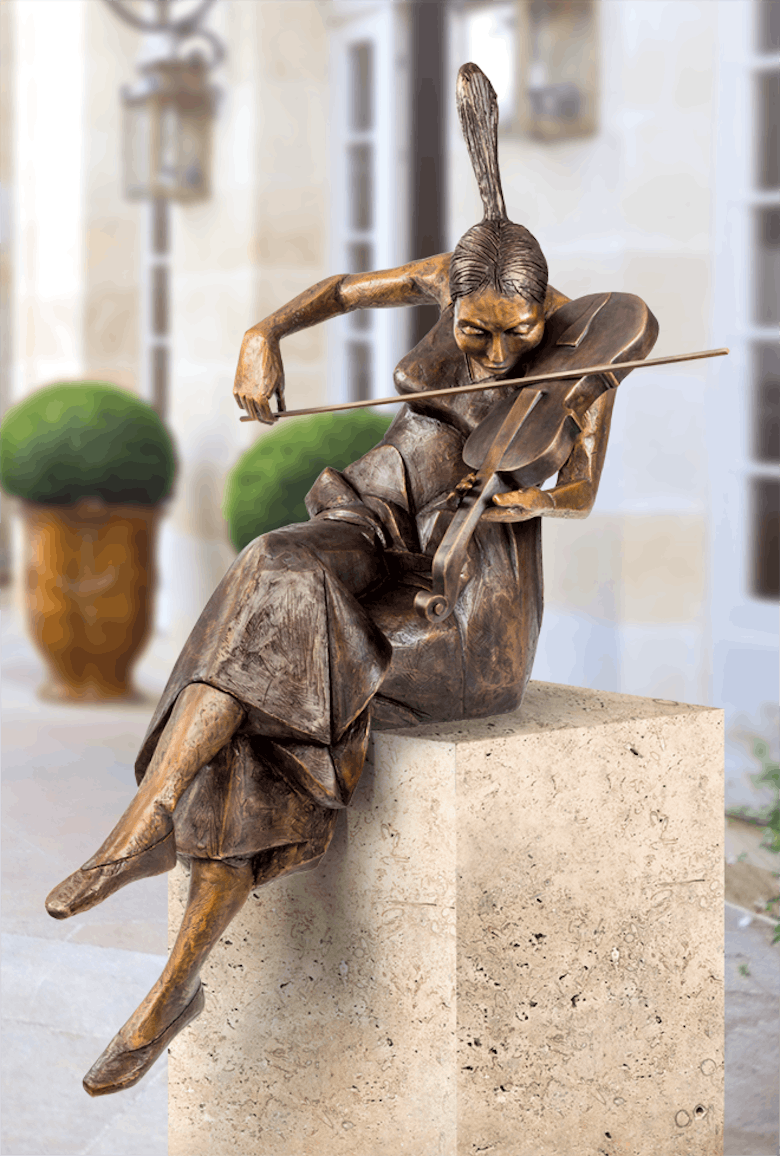 Bronzefigur Mädchen mit Violine von Rinaldo Bigi