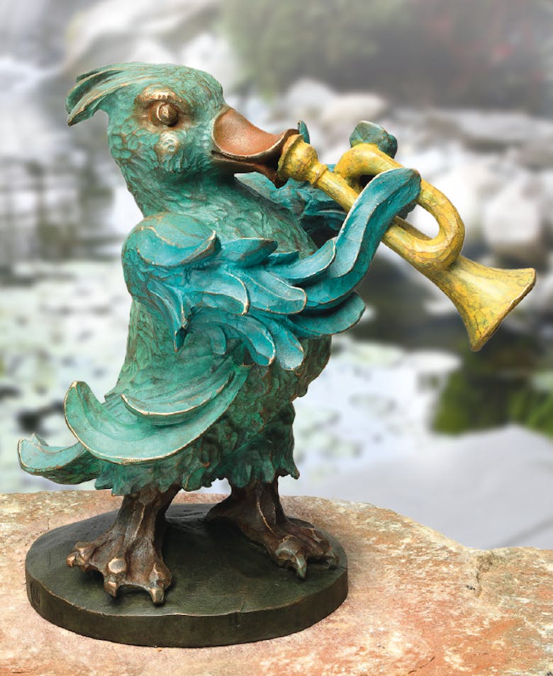 Bronzefigur Ente mit Trompete von Atelier Strassacker
