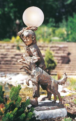 Bronzefigur Junge mit Hund und Lampe von Frido Graziani