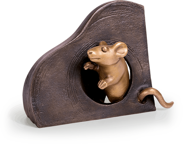 Bronzefigur Maus, schauend von Atelier Strassacker
