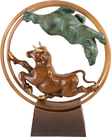 Bronzefigur Bulle & Bär im Rad von Jagna Weber kaufen