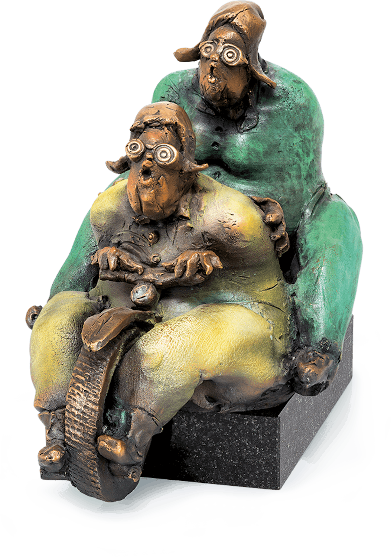 Bronzefigur Ausflug mit Harley von Eva Roucka