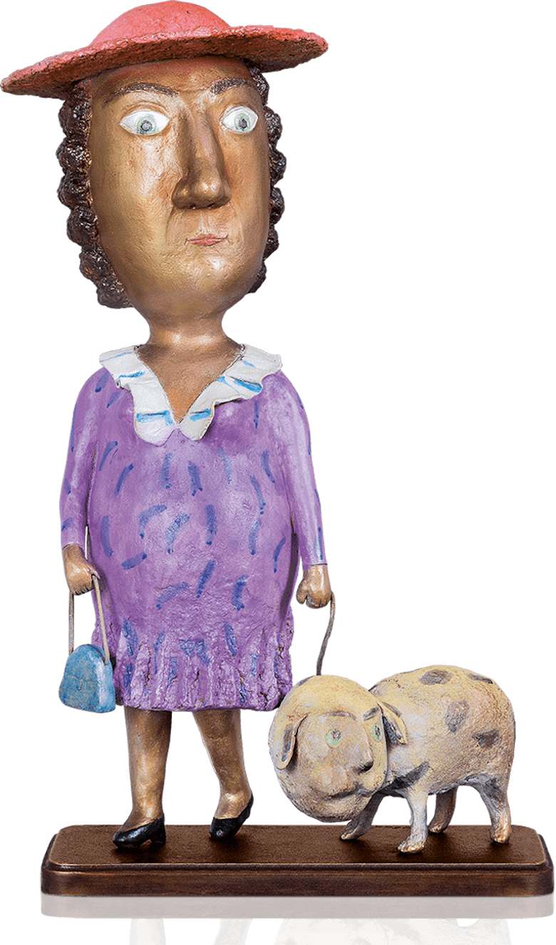 Bronzefigur Lady with a dog von Natalia Obada