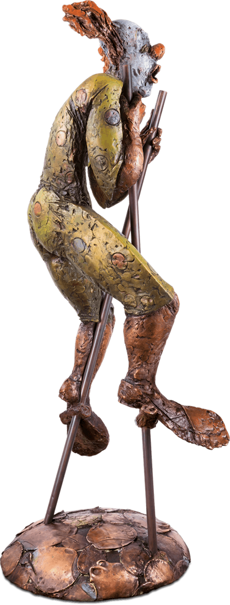 Bronzefigur Clown auf Stelzen von Eva Roucka
