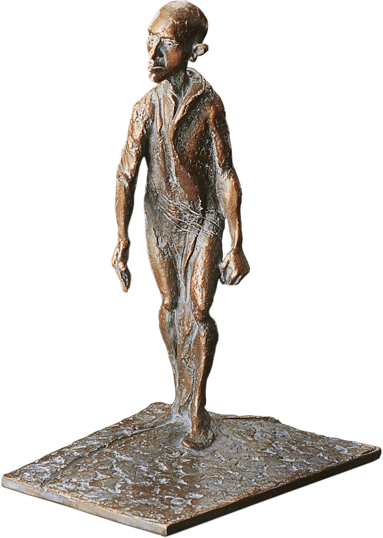 Bronzefigur Mann auf Platte, schreitend von Woytek