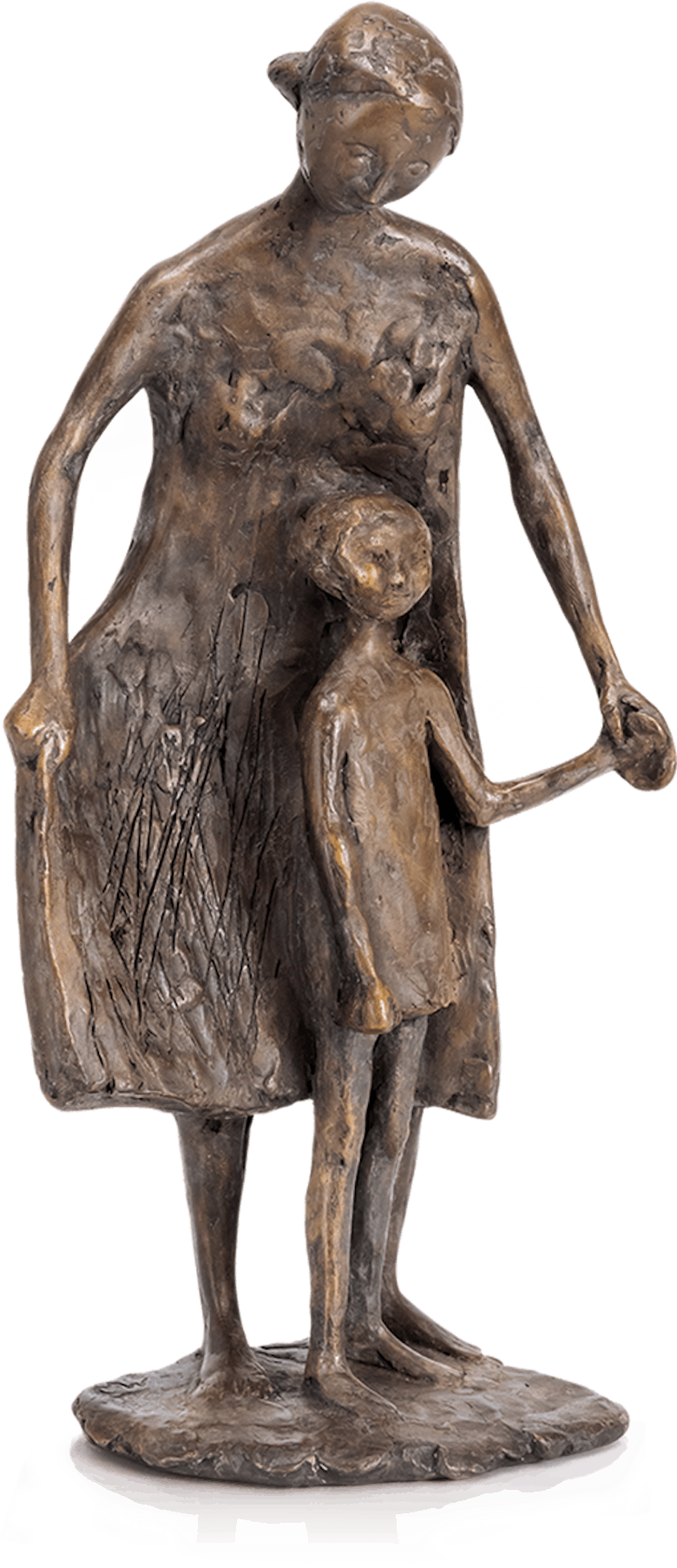 Bronzefigur Kind führende Frau von Manfred Welzel