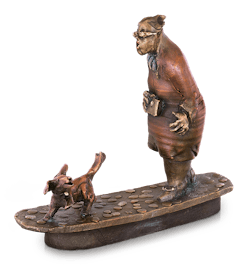 Bronzefigur Hundespaziergang von Eva Roucka
