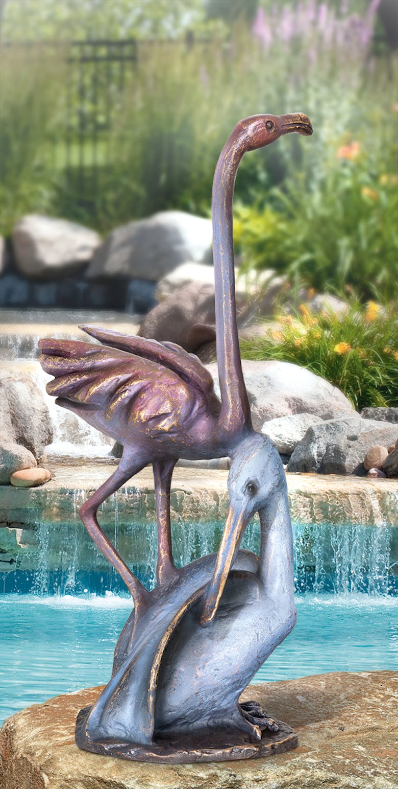 Bronzefigur Pelikan und Flamingo von Atelier Strassacker