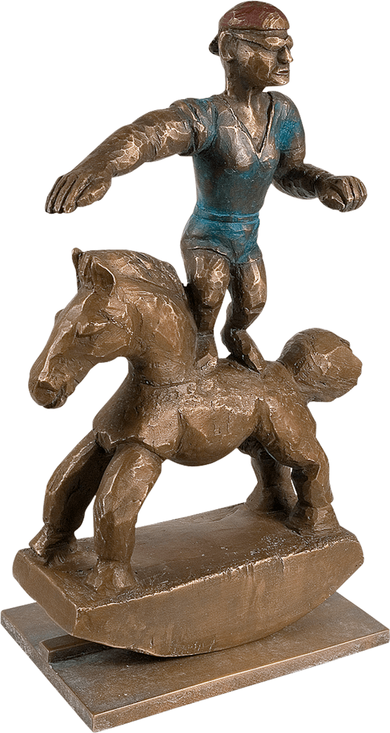 Bronzefigur Die Beherrschung des Schaukelpferds von Johannes Walter
