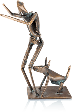 Bronzeskulptur-Mann-mit-Hund