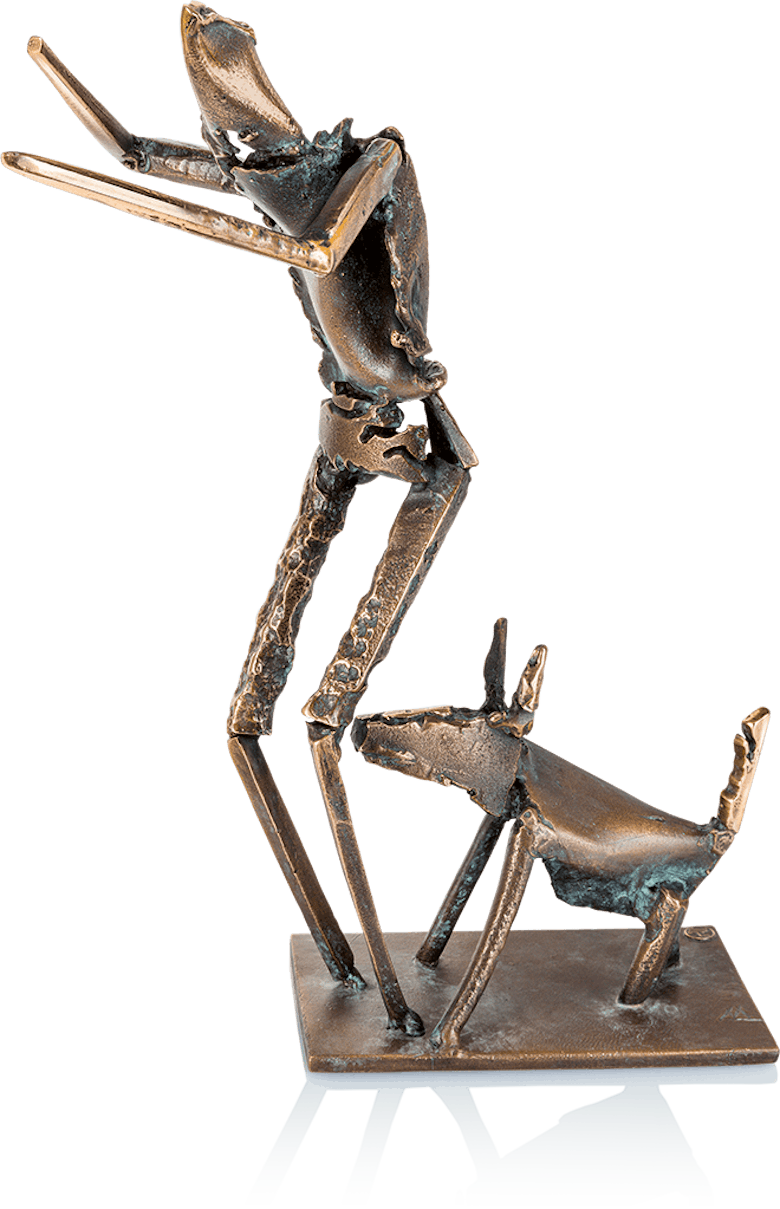 Bronzeskulptur-Mann-mit-Hund
