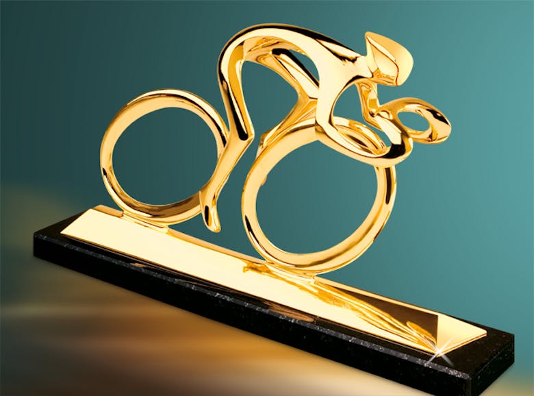 Bronzefigur Radler, vergoldet von Torsten Mücke