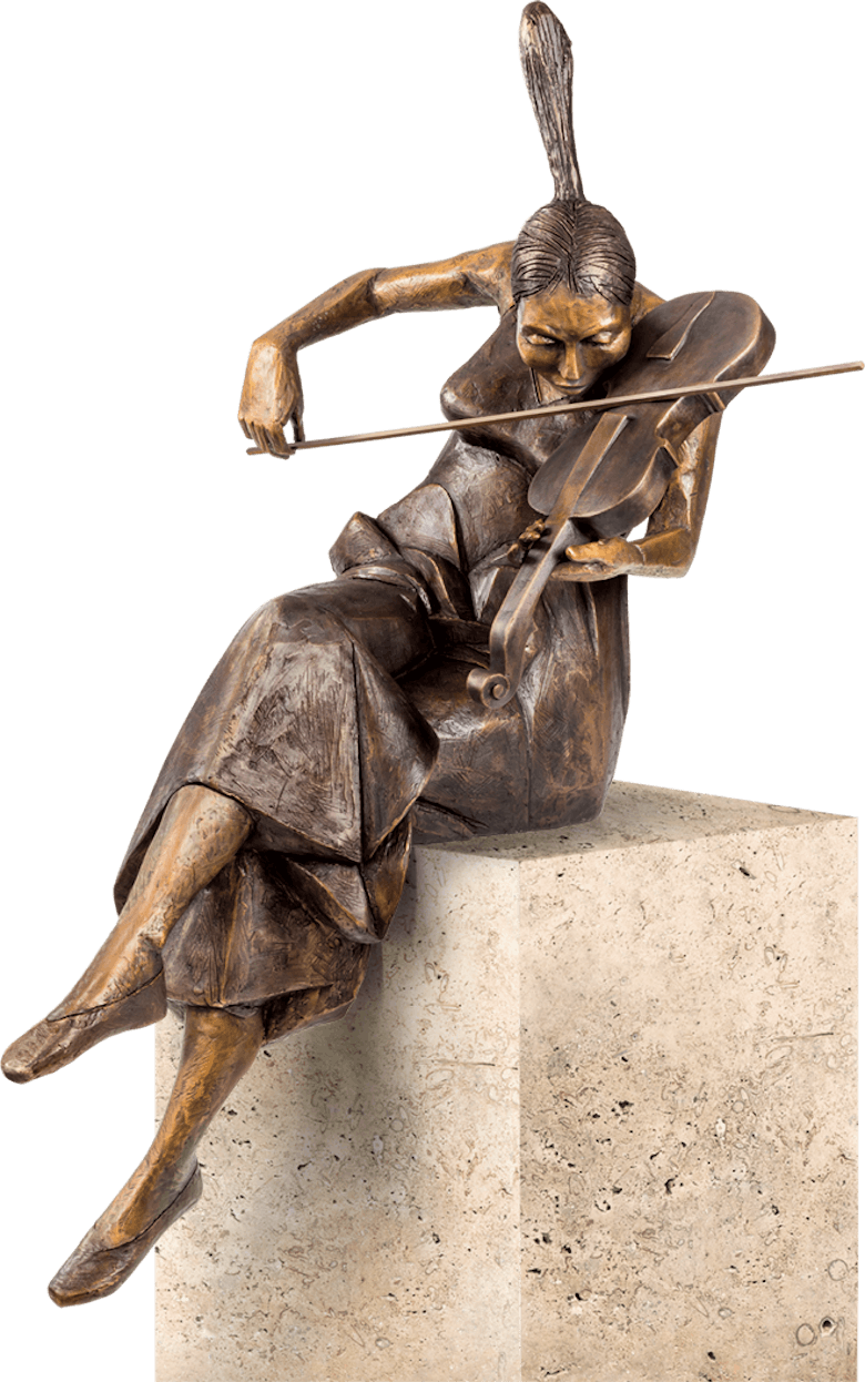 Bronzefigur Mädchen mit Violine von Rinaldo Bigi