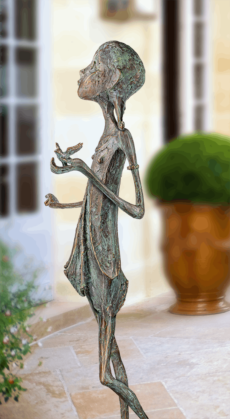 Bronzefigur «Mädchen mit Vogel» von Kurtfritz Handel