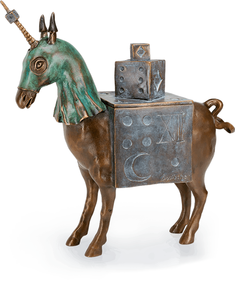 Bronzefigur Unicorn Box von Agnès Boulloche