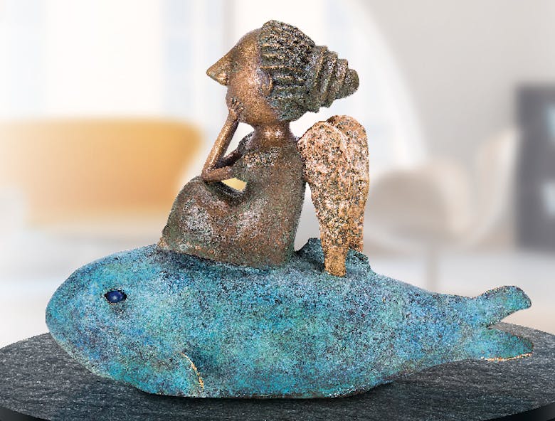 Bronzefigur Girl on a fish von Natalia Obada