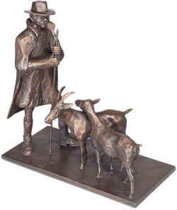 Bronzefigur Hirte mit Ziegen von Ingo Koblischek