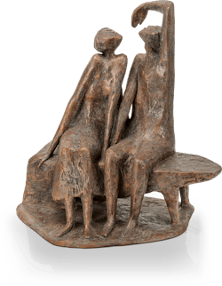 Bronzeskulptur-Paar-auf-Bank