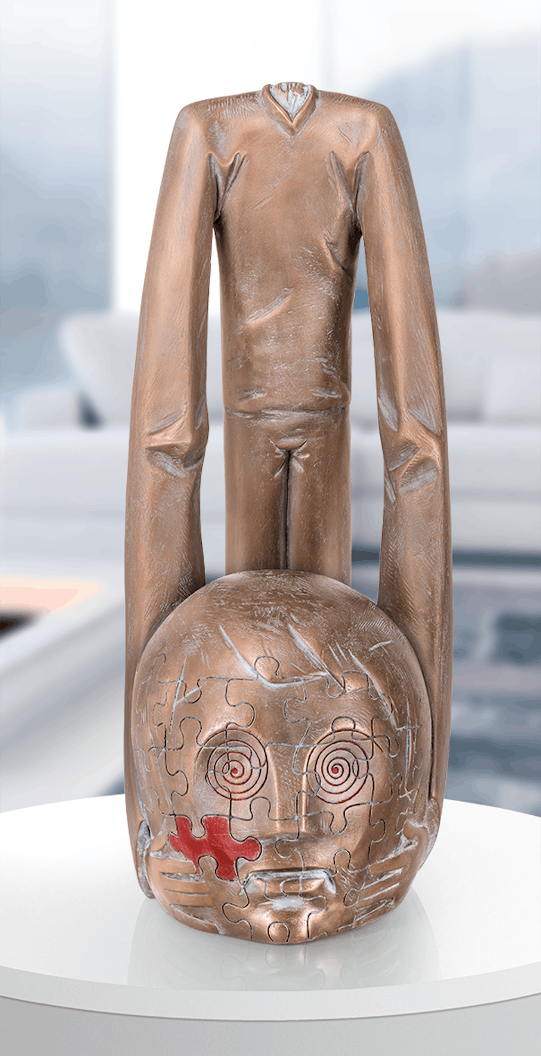 Bronzefigur Ups! von Ivar Lardschneider